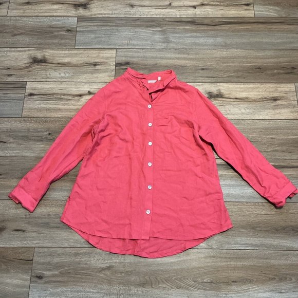 Soft Surroundings Galina Tunic Top SZ Large Pink Button Front Linen Blend - Picture 1 of 11